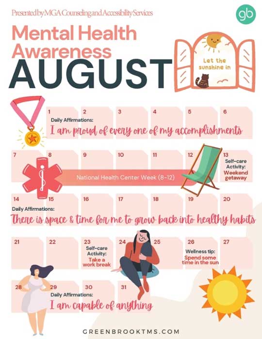 August Mental Health Awareness Calendar